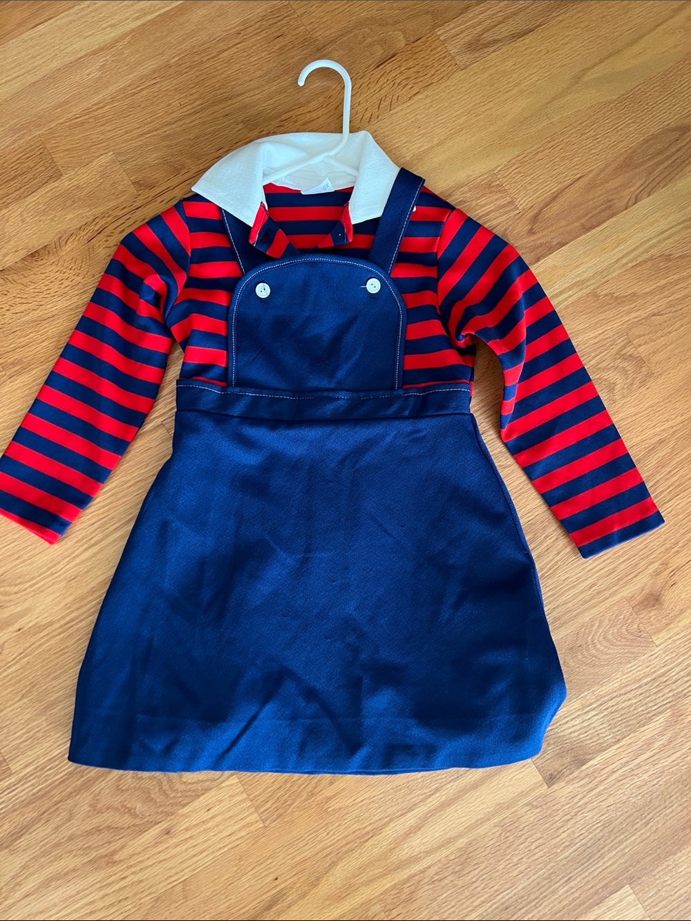 Vintage JCPenneys size 6 Navy Pinafore Dress with Red & Navy Striped Top